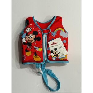 Disney Mickey Mouse Fabric Swim Vest Kids Red Blue Size S/M Ages 1+ Up to 40 lbs